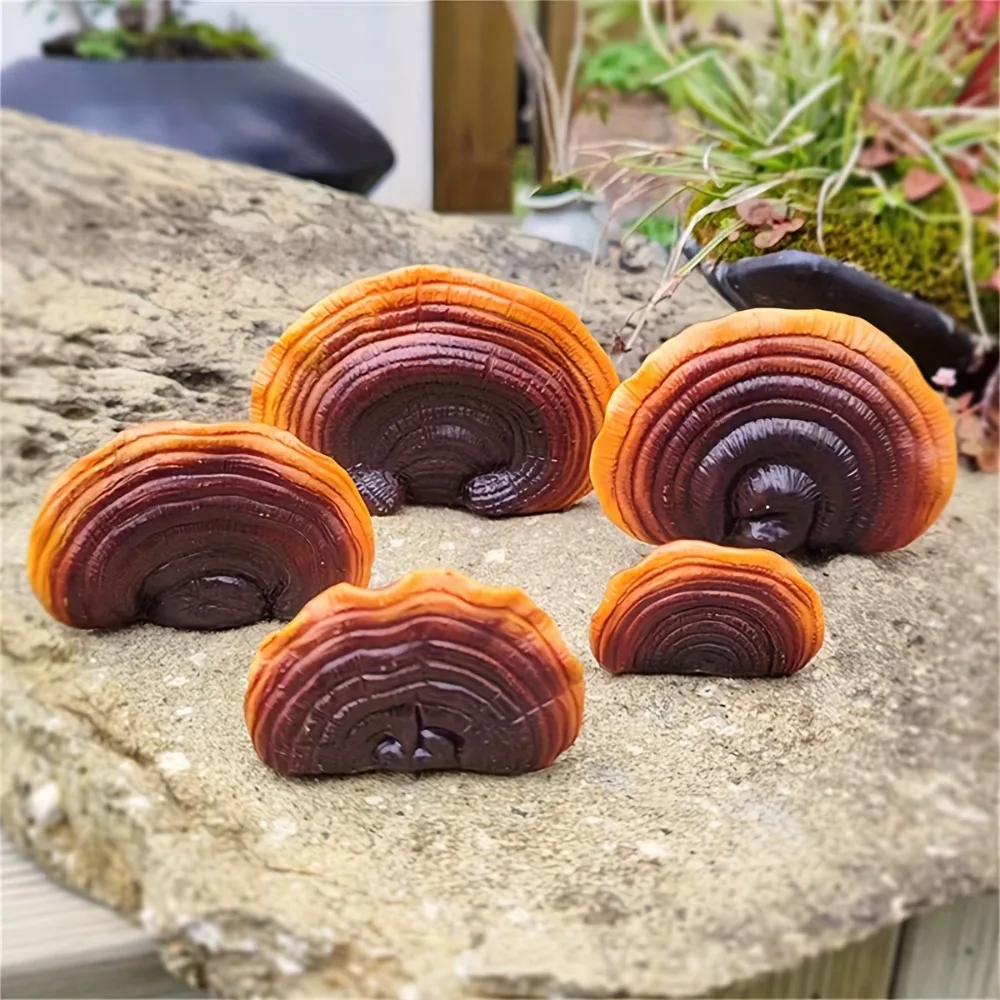 5pcs Artificial Ganoderma Lucidum Decor Set Resin Ornaments for Garden Bonsai Home Wall Hanging Simulation Decorative Crafts