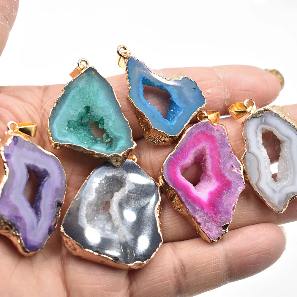 Natural Stone Agates Pendant Irregular Quartz Pendant for Jewelry Making DIY Necklace Earrings Accessories Gift 6pcs