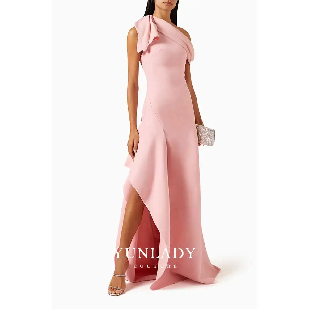 

YUNLAN Gorgeous Dubai One Shoulder Sleeve Dress Elegant Party 2024 Pink Bridal Dress Spring Special Event Formal Occasion Dress