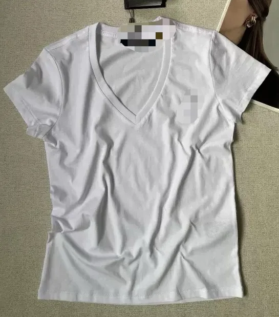 

Loose Casual Embroidered V-neck Short Sleeve T-shirt Women's Pure Color Top Breathable Moisture-wicking Cotton Spring Summer