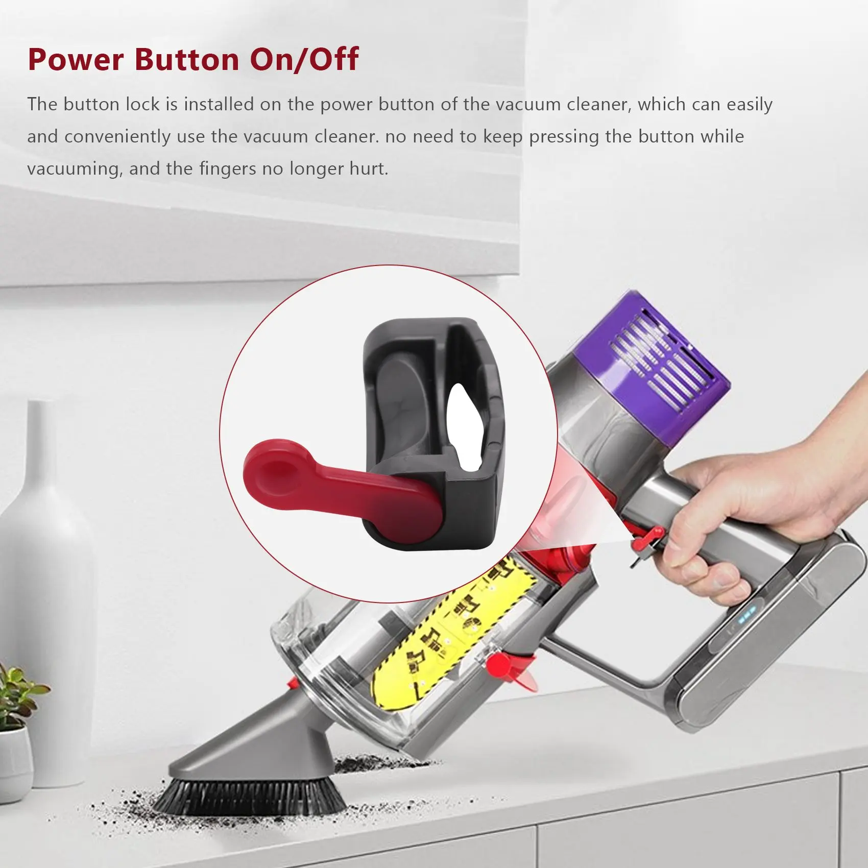 ล็อคทริกเกอร์สำหรับเครื่องดูดฝุ่น V11 V10 V7 V6 Dyson อุปกรณ์ล็อคปุ่มเปิดปิดเครื่องฟรีที่นิ้วของคุณเป็นสีเทา