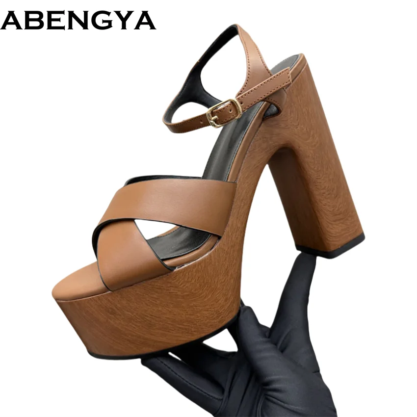 

Real Leather Chunky Heels Sandals Women Platform High Heel Party Shoes For Woman Ladies Ankle Strap Modern Sandalias Mujer 2025