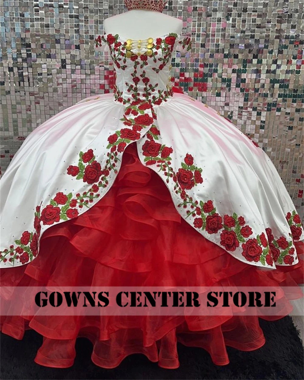 Red Roses Embroidery White Satin Quinceanera Dress 2026 Ball Gown Charro  Mexican Dress Off The Shoulder vestido de 15 Customized - AliExpress 320