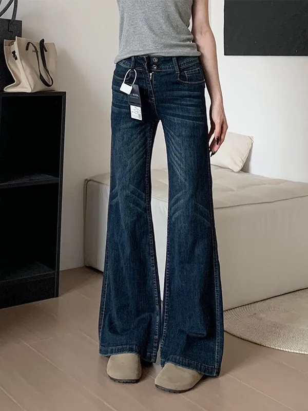Retro Blue Flared Jeans High Waist Loose Fit Women's Spring Autumn New Style Slimming Not Legging Floor-Length Pants