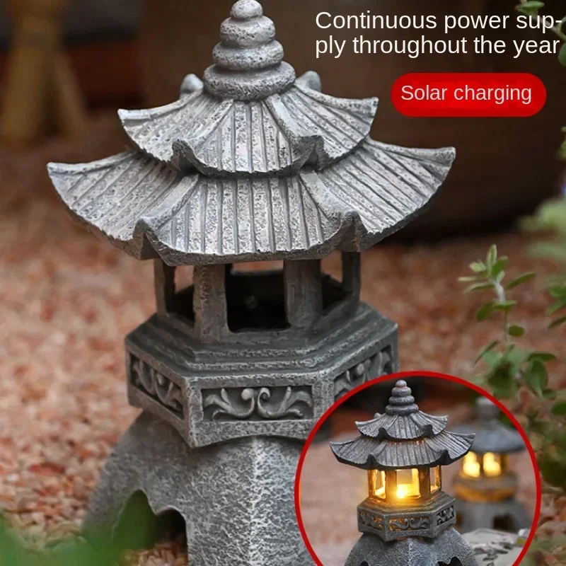 Chinese Zen Stone Tower Courtyard Decoration Solar Lamp