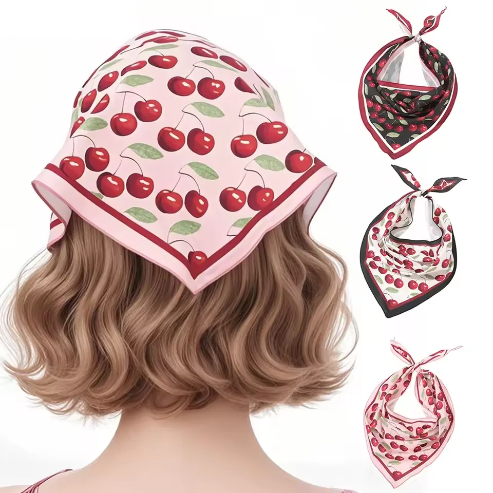 

3 шт./компл., треугольная повязка на голову с розовым вишневым узором, модный шелковый шарф для волос, ленты для женщин, вечерние головные уборы, весенняя повязка для волос, головной убор