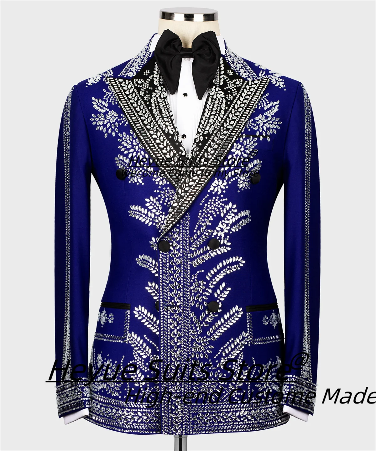 

High-end Gorgeous Diamond Crystal Groom Wedding Tuxedos Customized Slim Fit Peak Lapel Men Suits Male Party Blazers Ropa Hombre