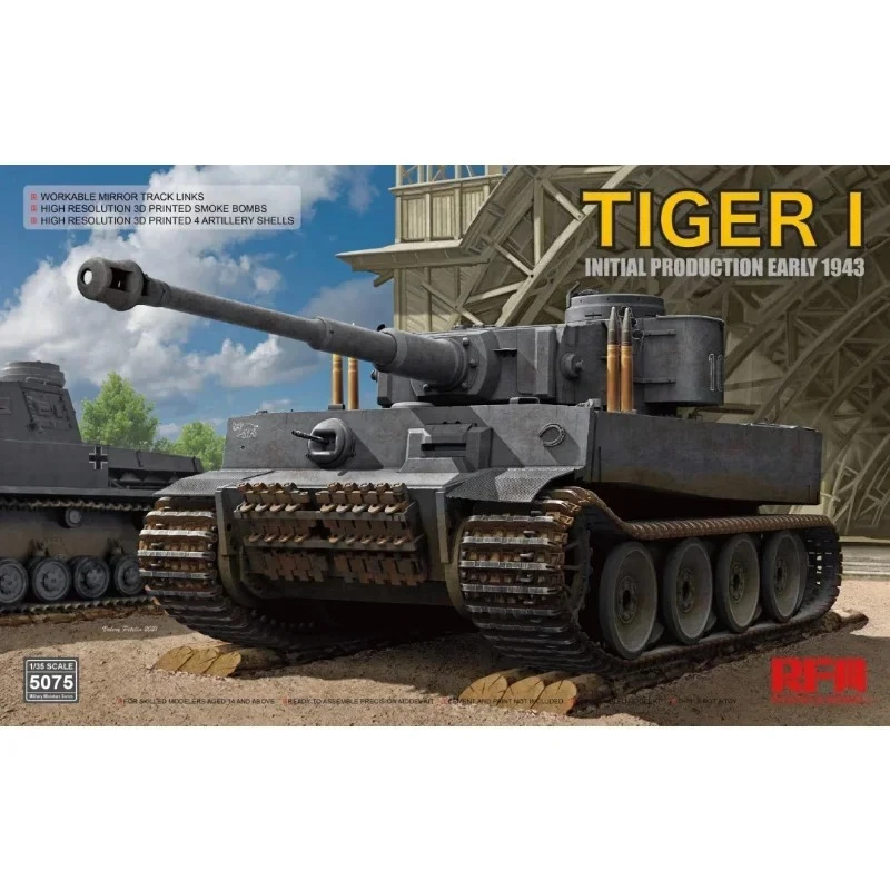 

RyeField 5075 1/35 Tiger I 100# Initial Production Early 1943 Heavy Tank with Workable Mirror Tracks Plastic Assembly Model Kit