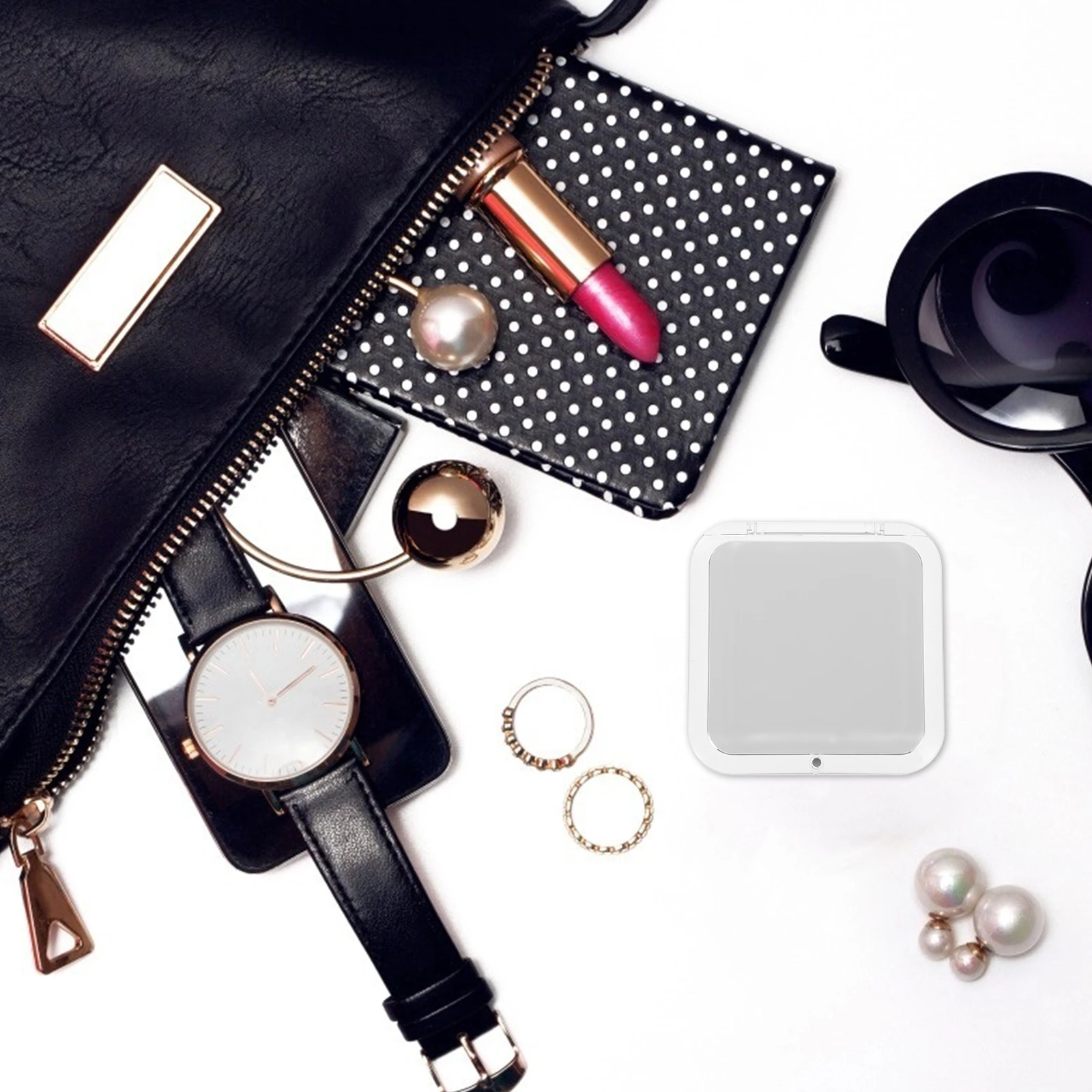 Vergrotende make-upspiegel Dubbelzijdig Draagbaar Zakje Compact Handheld Reizen Kleine spiegel Opvouwbaar Vierkant ontwerp