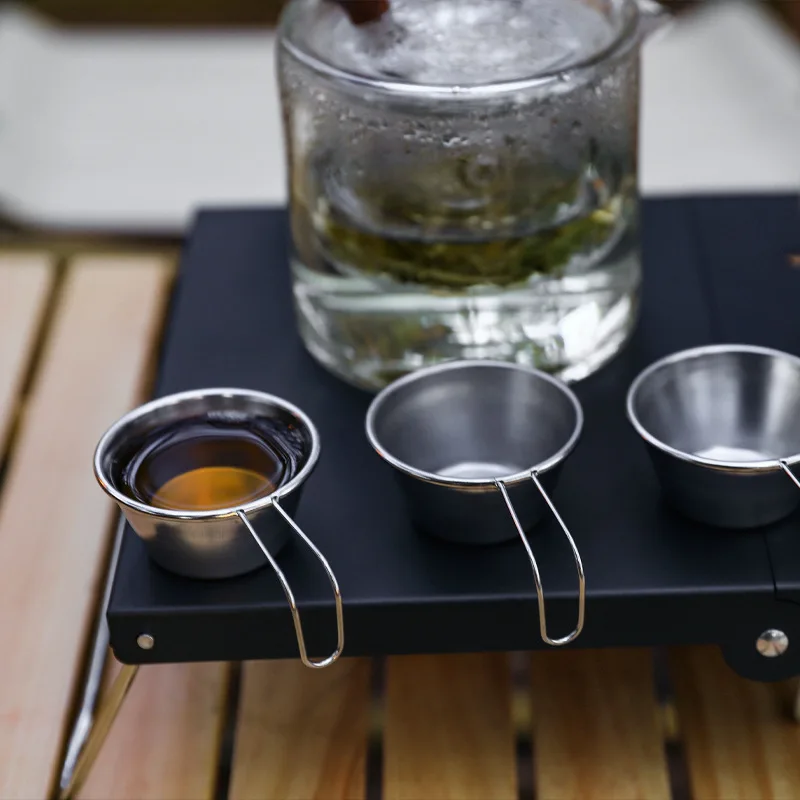 

Outdoor 304 Stainless Steel Mini Wine Glass with Handle Small Picnic Shochu Cup Portable Overlapping Camping Dip Cup