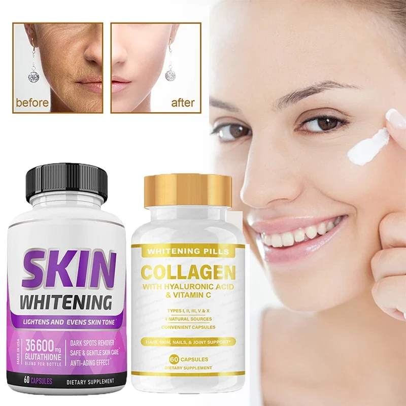 

2 bottles collagen peptide capsules+glutathione capsules maintain health refine pores improve skin tone