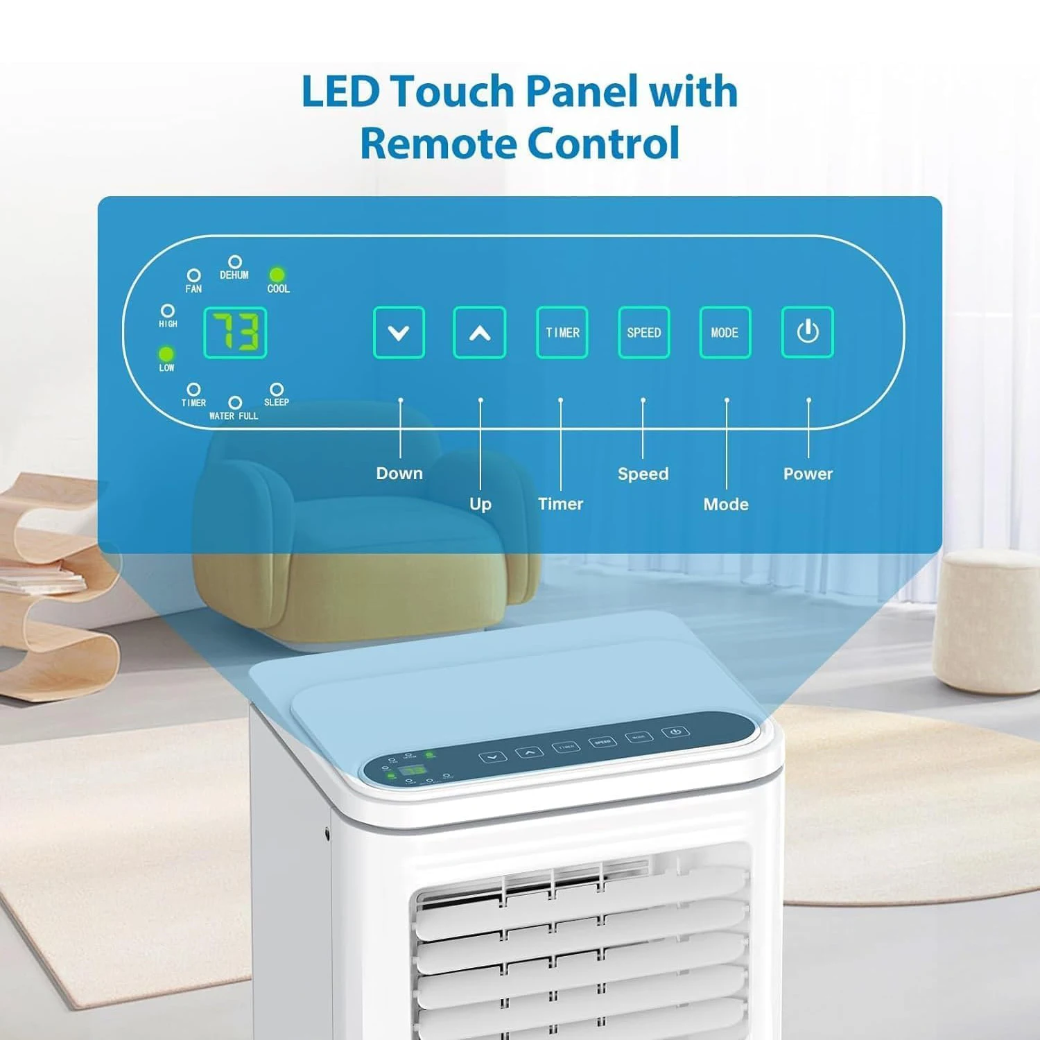 مكيف هواء محمول بقدرة 10000 وحدة حرارية بريطانية - 3 في 1 تبريد وإزالة الرطوبة ومروحة وحدة تيار متردد داخلية فائقة الهدوء، جهاز تحكم عن بعد لغرفة النوم