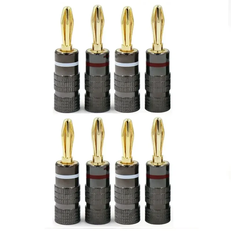 8pcs New Gun Metal BANANA PLUGS 24K Gold-plated 4MM Banana Connector with Screw Lock For Audio Jack Speaker Plugs White&Red