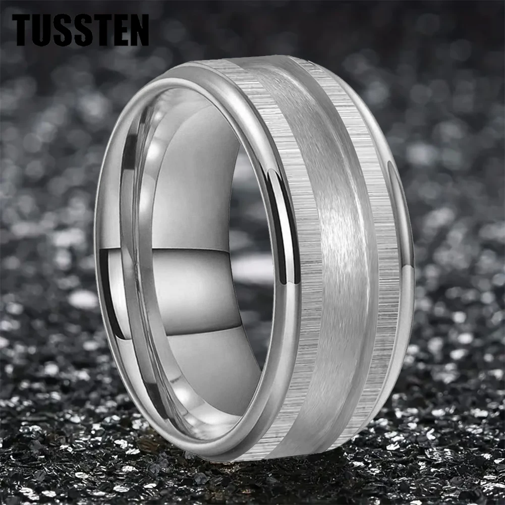 

TUSSTEN 10MM Tungsten Blank Core Ring for Customized Inlay 3/4MM Groove Stepped Polished Comfort Fit