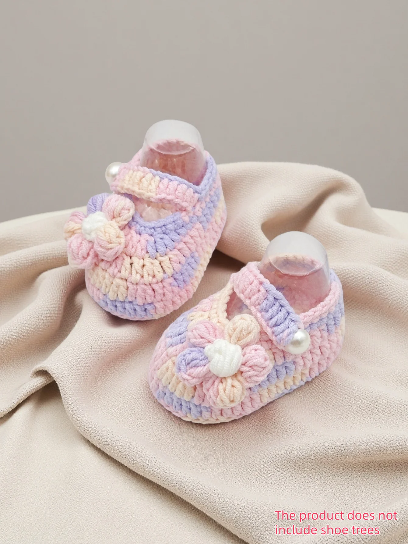 

Handmade Pastel Rainbow Crochet Baby Booties with Pearl Button, Soft Knit Mary Jane Style Infant Shoes, 0-12 Months