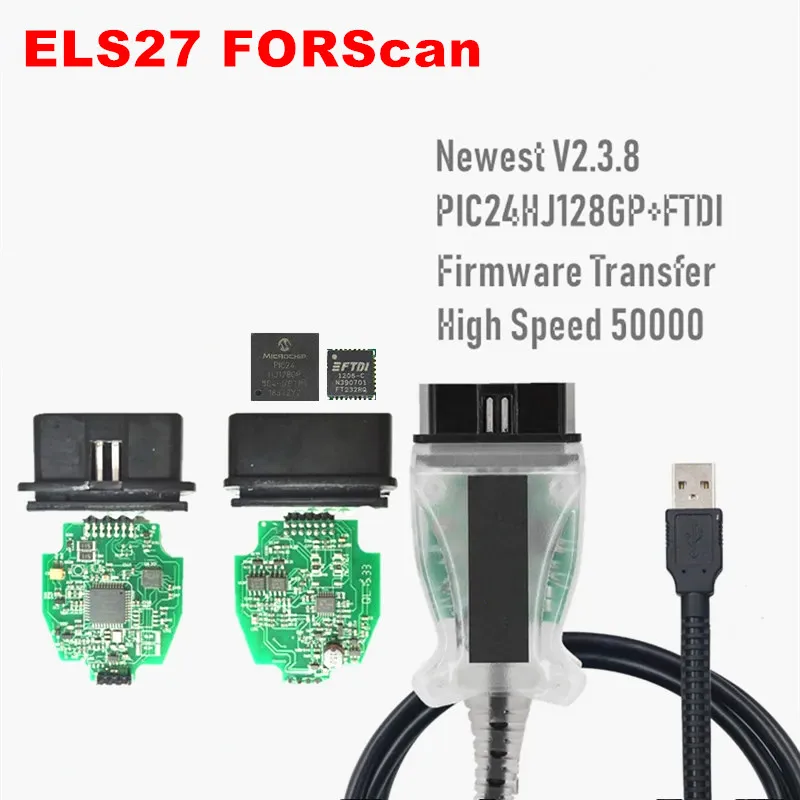 ELS27 FORScan V2.3.8 Green PCB PIC24HJ128GP+FTDI Mircochip Multi-Language Works ELM327&J2534 Pss-Thru For Mazda