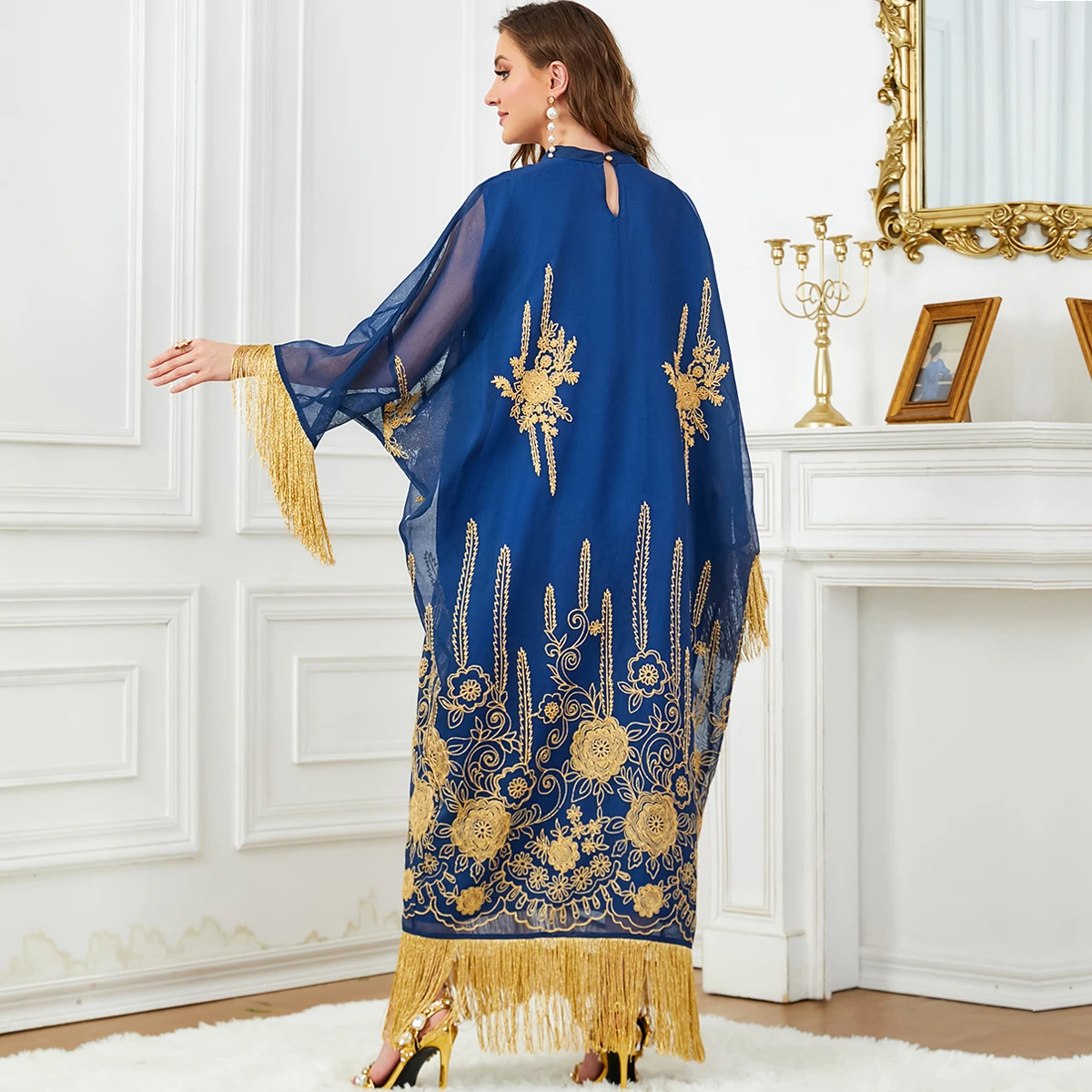 BNSQ 2024 New Eid Ramadan Muslim Women Abayas Embroidery Leisure Home Dresses Morocco Kaftan Dubai Robe With Tassel