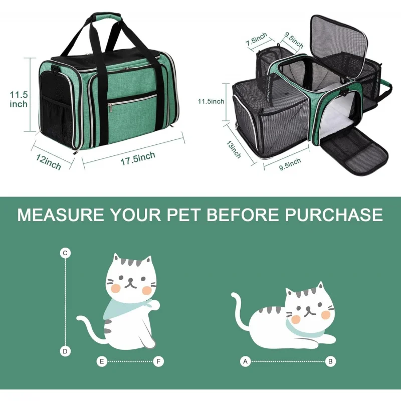 Cat Carrier Bag,Airline Approved Pet Carrier Soft Side Pet Travel 5 Sides Open Doors 3 Sides Expandable Foldable