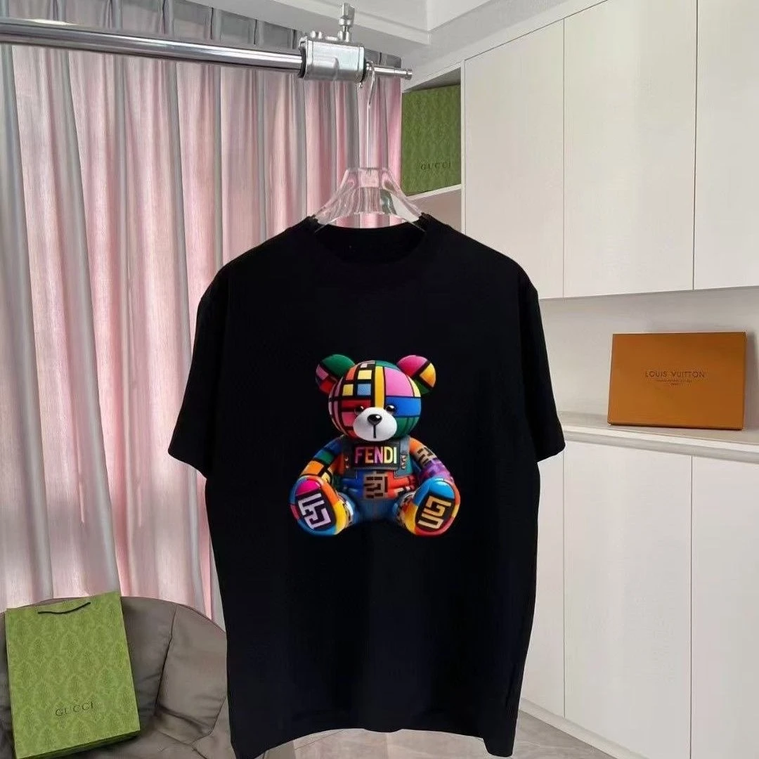 

New Fun Teddy Bear Short Sleeve Summer Comfort Fashion Trend Graphic T-Shirt Printed Men's and Women's Loose Crew Neck Top