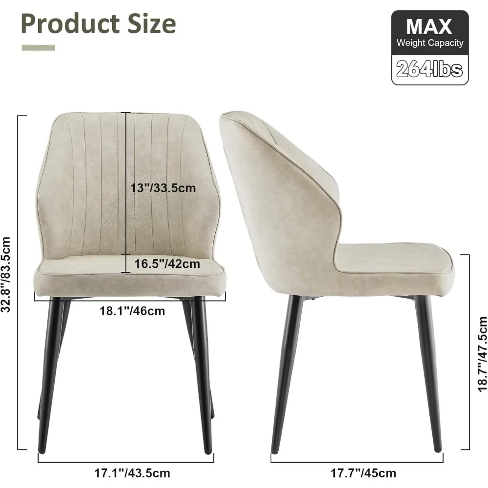 طقم كراسي طعام حديثة مكون من 4 قطع، كراسي مطبخ منجدة من الجلد الصناعي مع مسند ظهر منحني وأرجل معدنية، جانب مريح #3