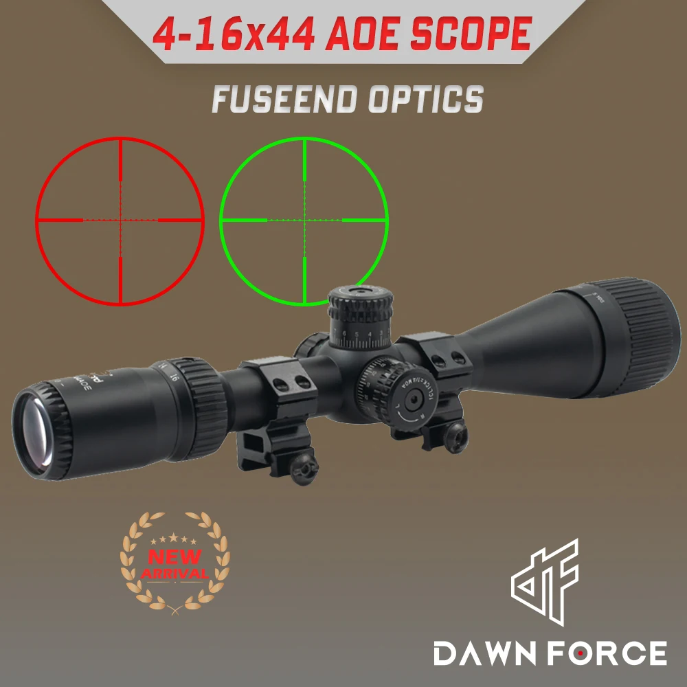 

4-16X44 AOE Rifle Scope, Red/Green Illuminated Mil-dot Reticle, Long Range Scope And Front Parallax Adjustment with Mounts