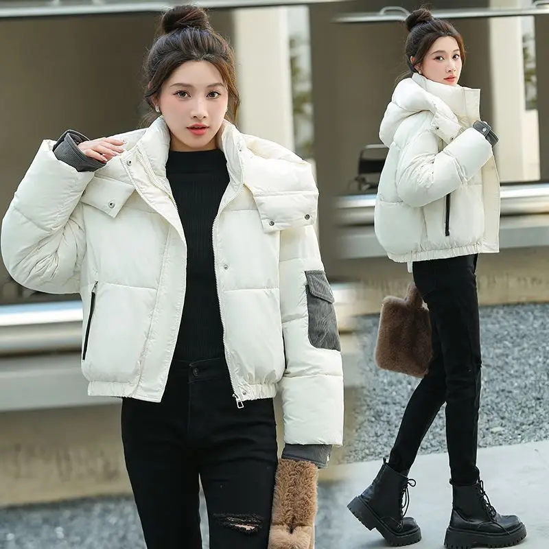 2025 여성 겨울 다운 코튼 코트 긴 소매 두꺼운 따뜻한 짧은 캐주얼 올매치 여성 파카 재킷 외투