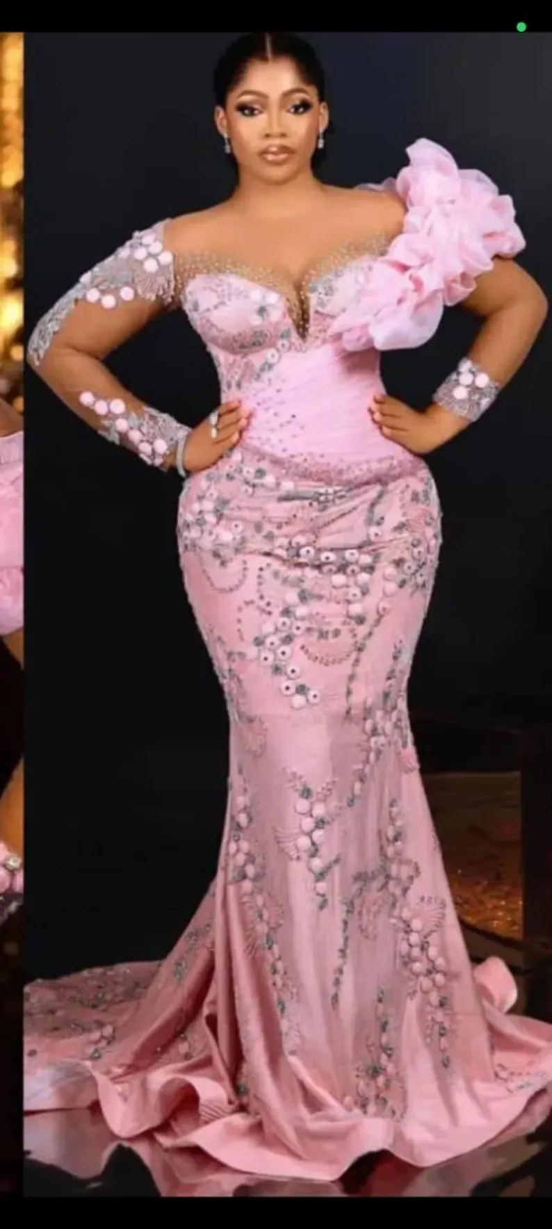 Customized 2026 Aso Ebi Mermaid Pink Lace Rhinestone Women's Dance Dress Sexy V-Neck Suitable For Special Occasions Party Dress