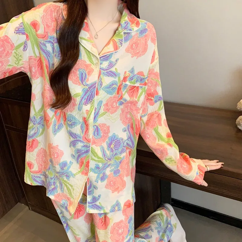 Koreanischen Stil Gestreiften Brief Hund Pyjamas Set Mode Herbst Winter Vintage 2PC Set Loungewear Neue Langarm Revers Neck Pyjamas – Detail 8