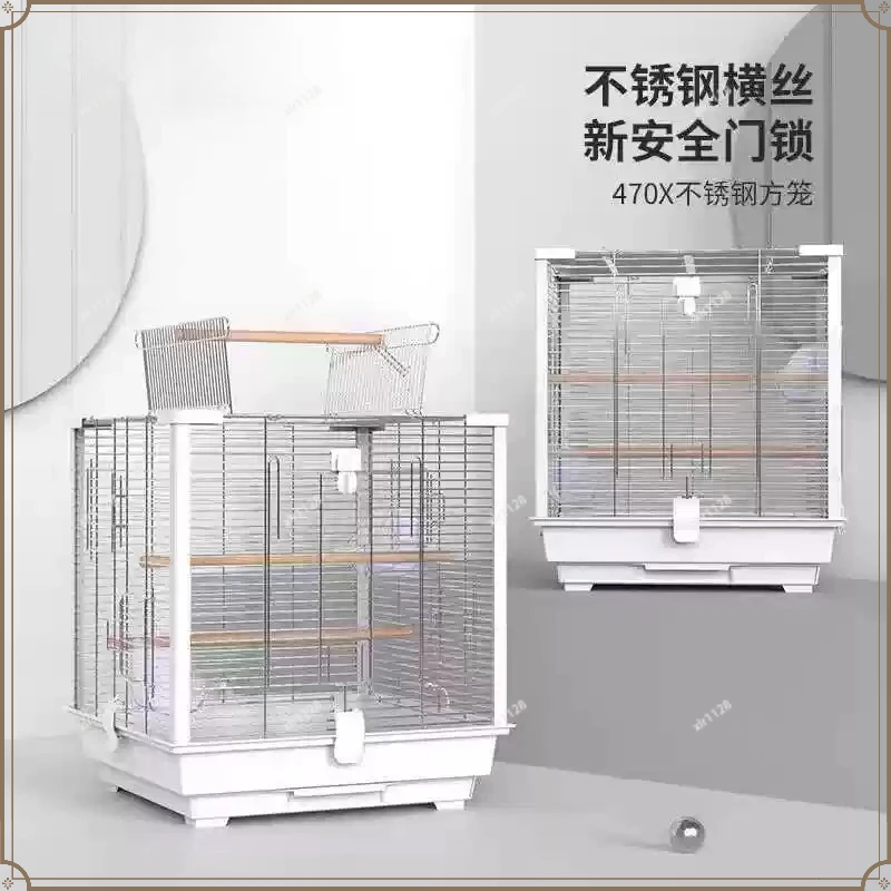 Anti Splash Parrot Living Cage, Rustproof Stainless Steel Structure, Easy Clean Pet Habitat for Small Parrots