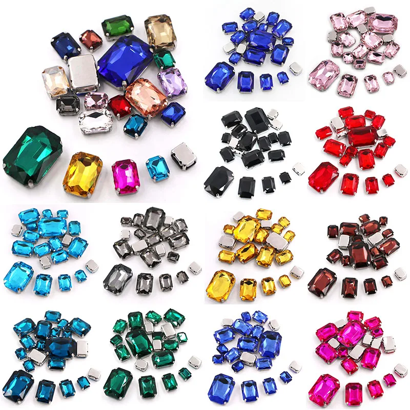 20Pcs/Bag Rectangle octagon Shape Mix Size Glass Crystal Pointback Claw Setting/Cup Rhinestones For Clothing/Wedding Decorations