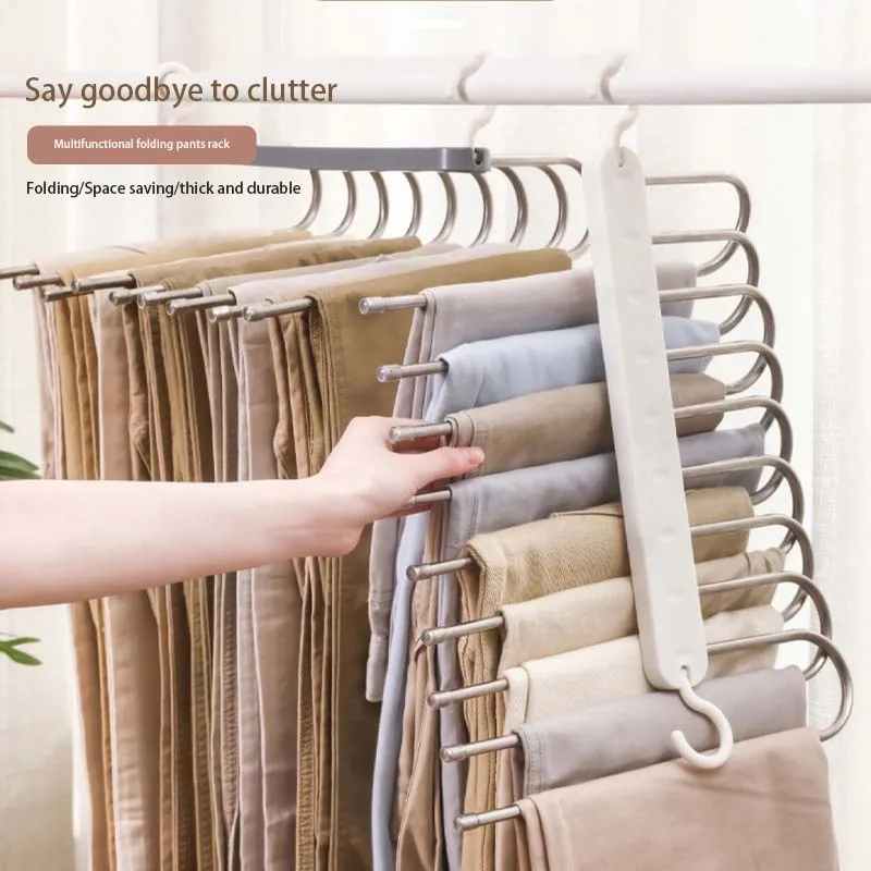 

Multi-functional hanger wardrobe five-in-one hanger lockers stainless steel magic pants hanger home hanging pants special hanger