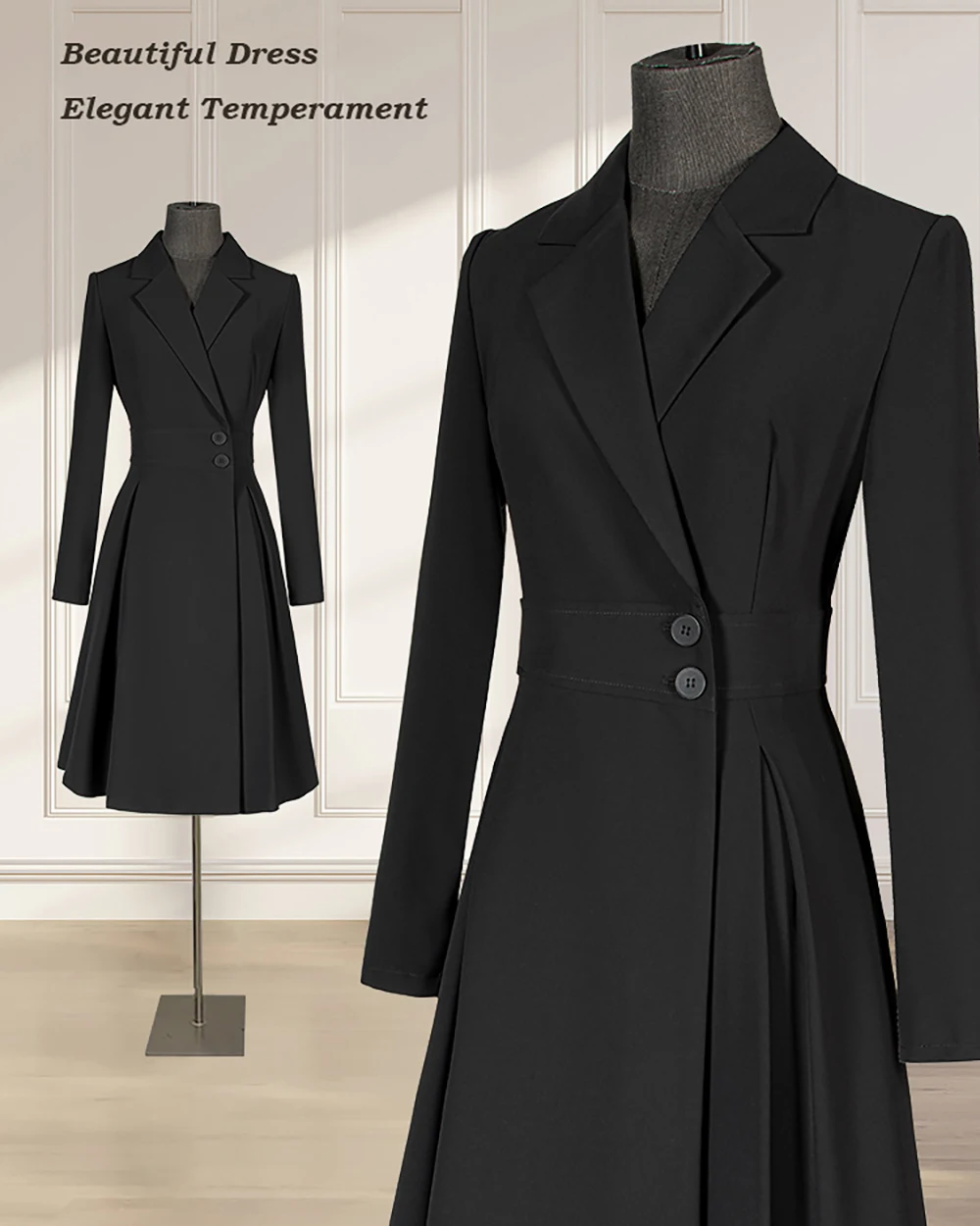 الرجعية هيبورن نمط أسود المرأة فستان بتصميم بدلة أنيقة مزاجه المهنية تخفيف الأزياء الراقية الملابس النسائية