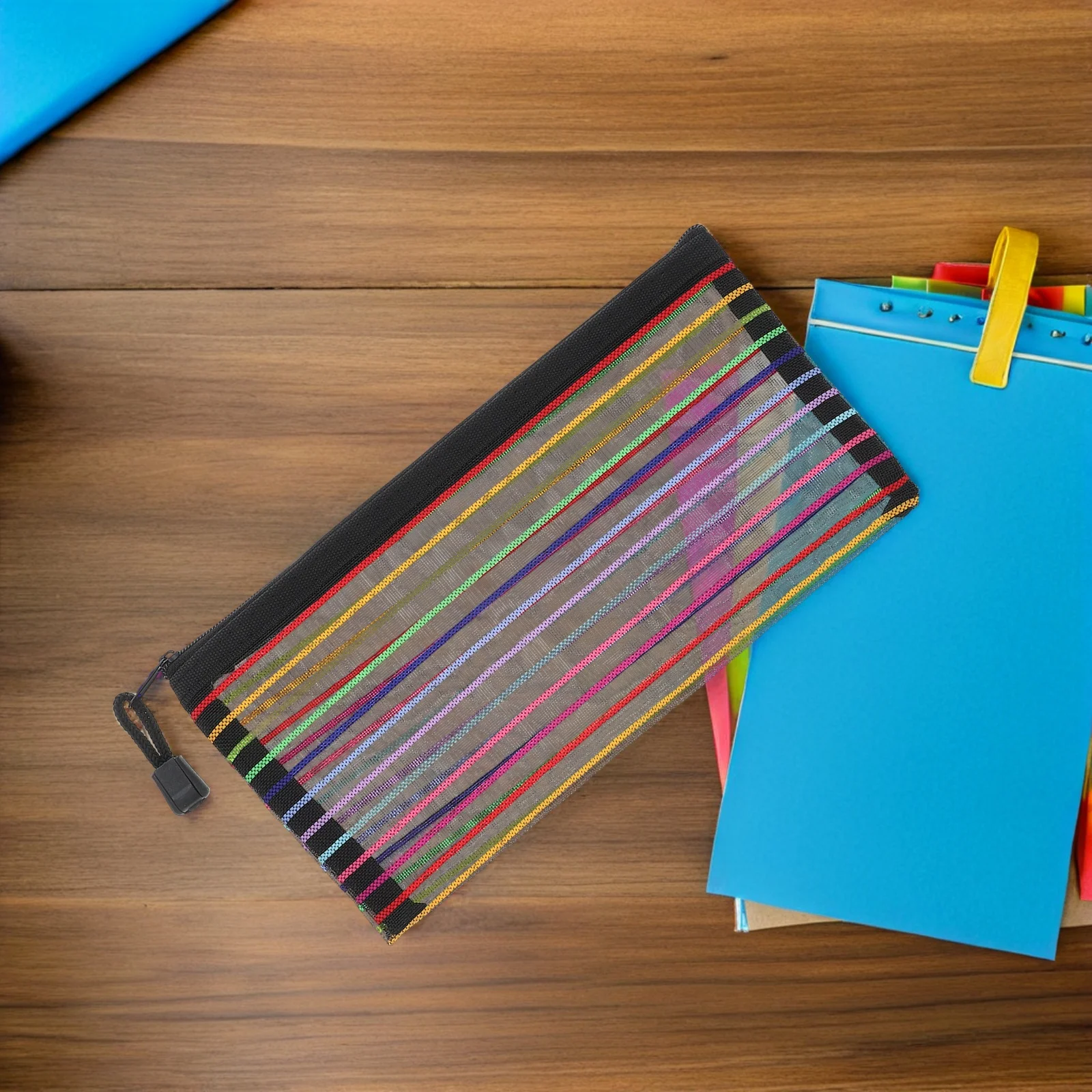 

12 Pc Striped Storage Bag Organizer Bags Document Pouch with Zipper Bulk Black Pvc