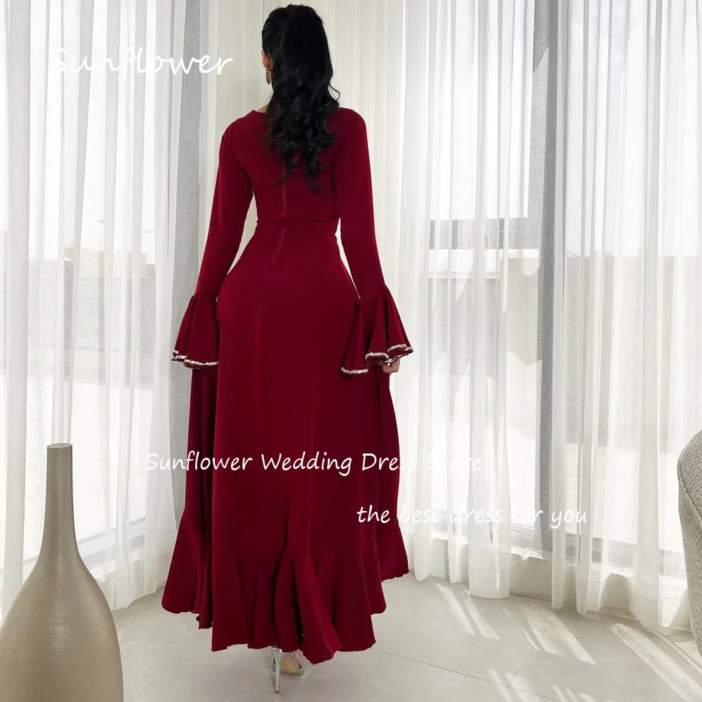 Sunflower Wine Red Beading Sweetheart A-LINE Evening Dress Saudi Arabia 2024 Slim Crepe Long Ankle-Length Prom Dress