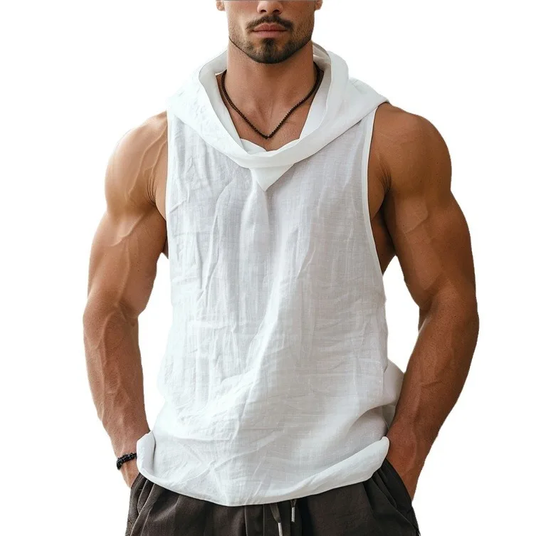 

New Plus-size Men's Summer Casual Outdoor Entertainment Solid Color Breathable Sleeveless Hooded Fashion Gentleman Vest