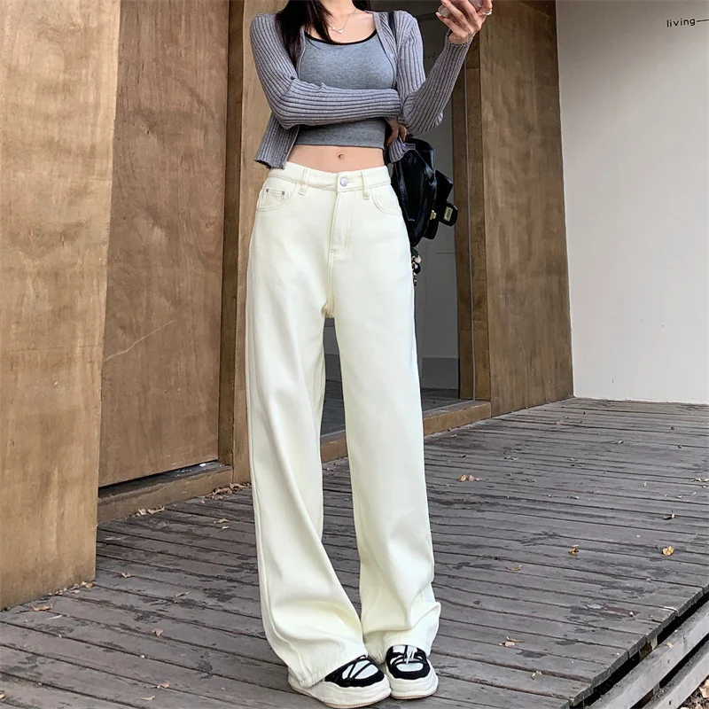 

Y2K зимние широкие джинсы с высокой талией на флисовой подкладке, облегающие универсальные джинсы в стиле Dongdaemun