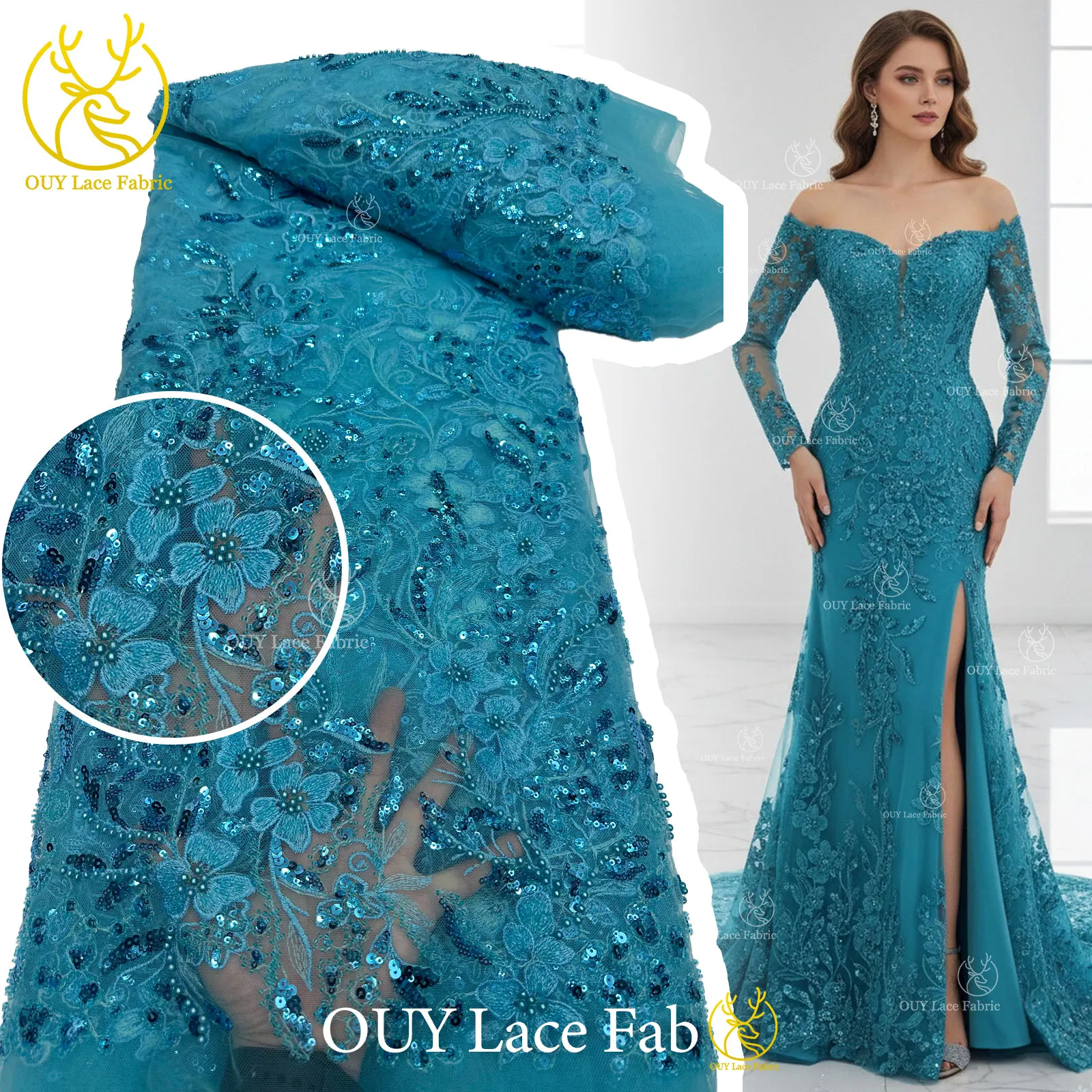 

African Nigerian Bridal Beaded Lace Fabric 2026 High Quality Embroidery Sequins French Tulle Mesh For Women Wedding Dress Sewing