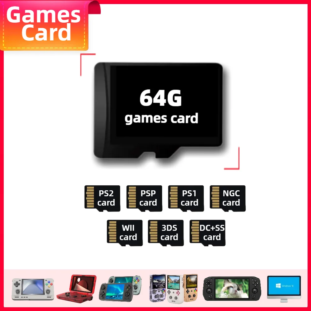 Tarjeta de juego TF para Anbernic RG505 RG405M RG405V Retroid Pocket 3 Plus Flip 2S Powkiddy X28 PS2 PSP NGC juegos memoria Retro portátil