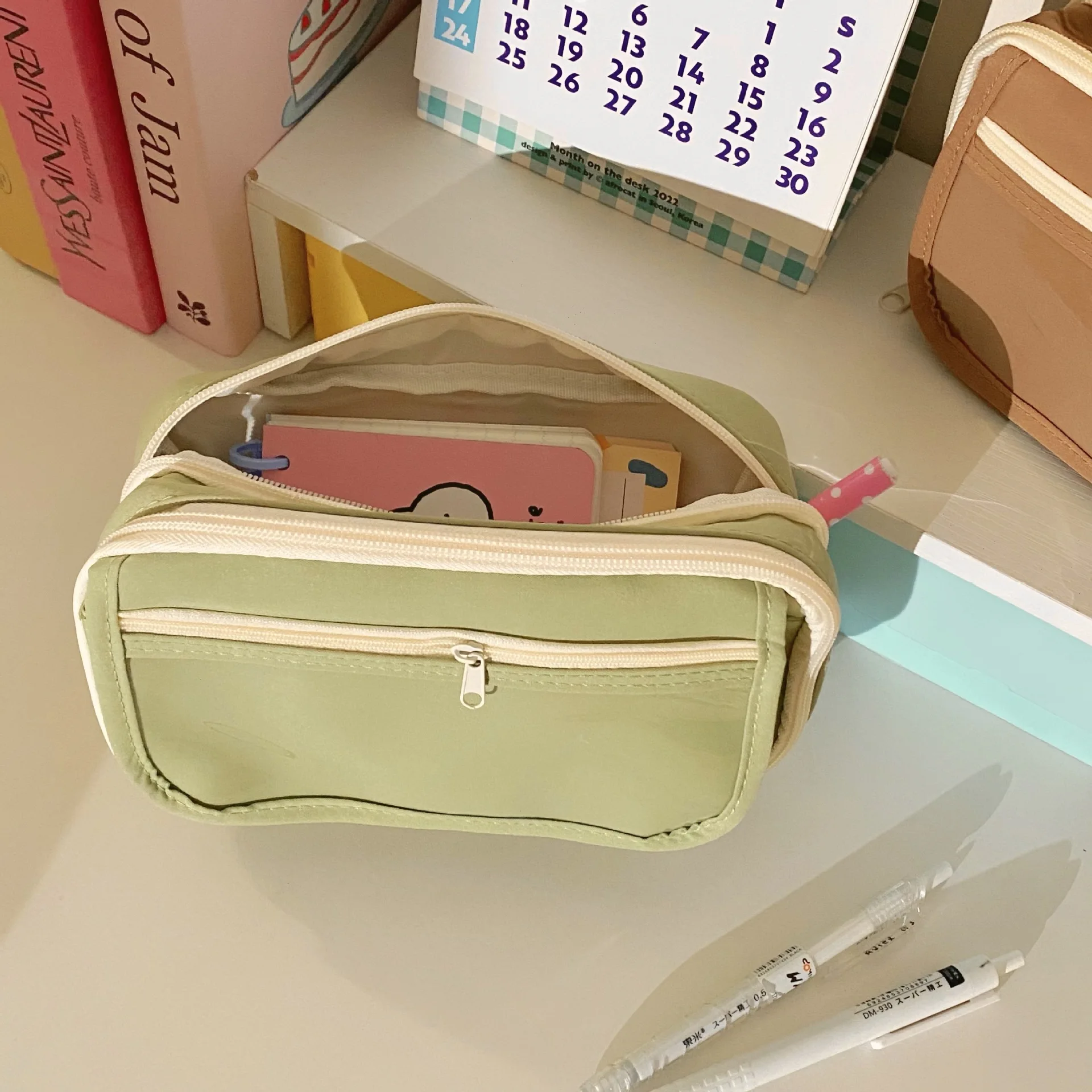 Canvas Transparent Multilayer Pencil Case Student Teenager Girls Storage Pen Bag Office Students Stationery Supplies Gifts