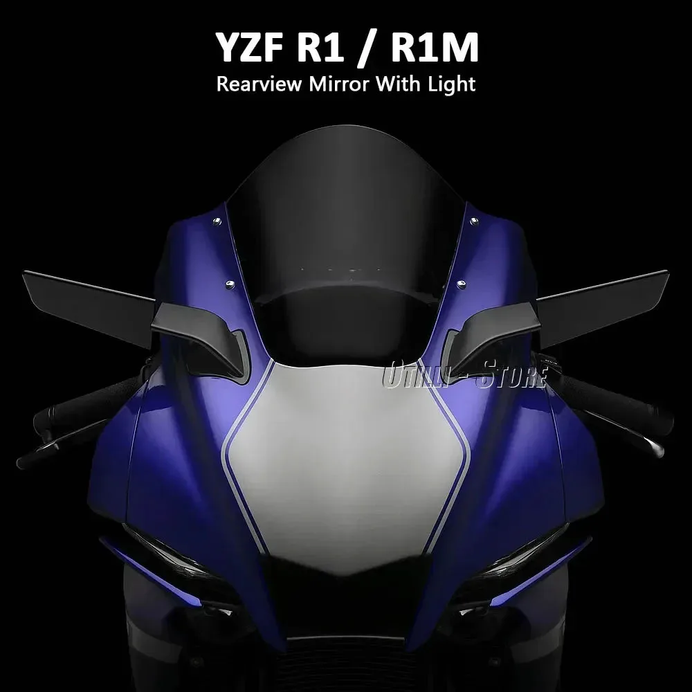 Rearview Side Mirrors with LED Light Motorcycle Wind Wing Adjustable Rotating For Yamaha YZF R1 r1 M 2020 - 2025