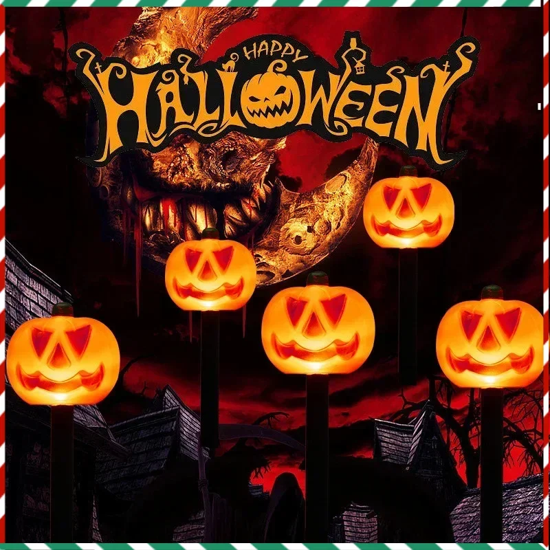

Solar Halloween Pumpkin Pathway Light Decorations LED Halloween Pumpkin Stake Lights Set of 5 Lighted Outdoor Pumpkin Lawn Lamp