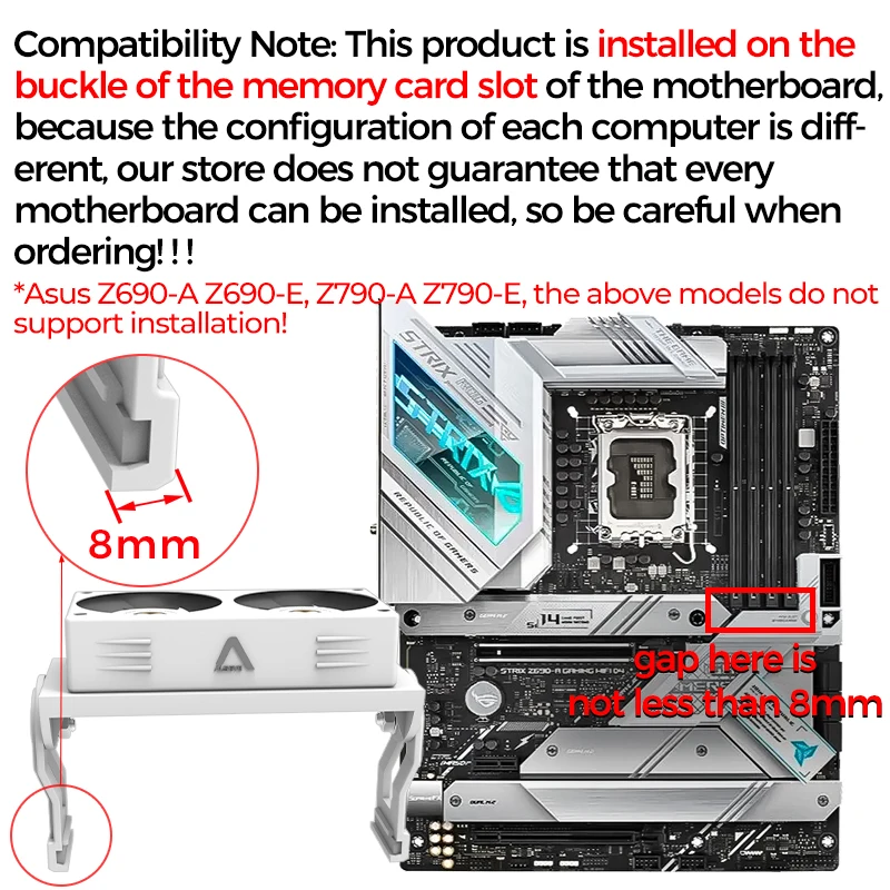 ALSEYE RAM ARGB Memory Cooler White 60mm With Dual Fan PWM 1200-2000RPM Radiator for DDR2/3/4/5 Cooling