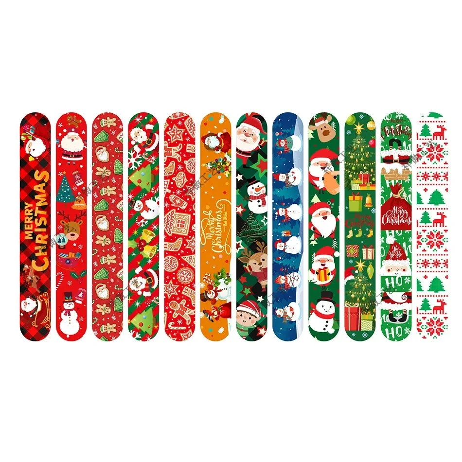 Christmas Slap Bracelets Santa Claus Elk Snowman Xmas Tree Slap Bracelets Noel Natal Merry Christmas Decor 2024 Gifts for Kids