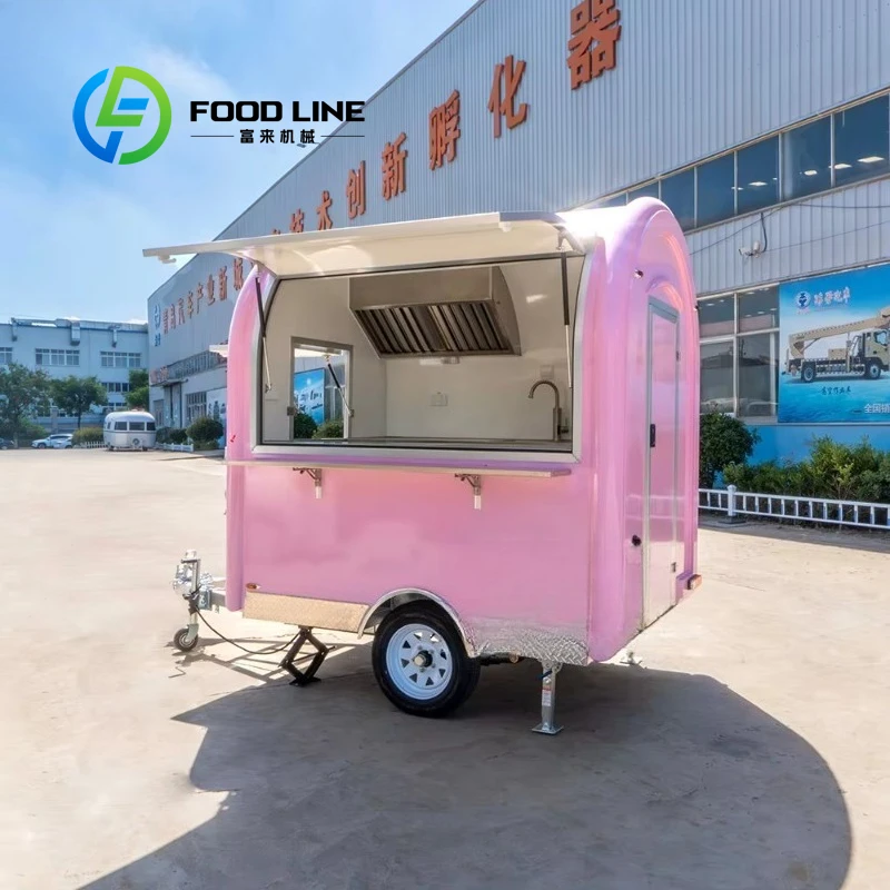 Customized Vintage Pink Mini Food Trailer Commercial Mobile Street Kitchen With Cooking Stove For Pizza Snack Outdoor Catering