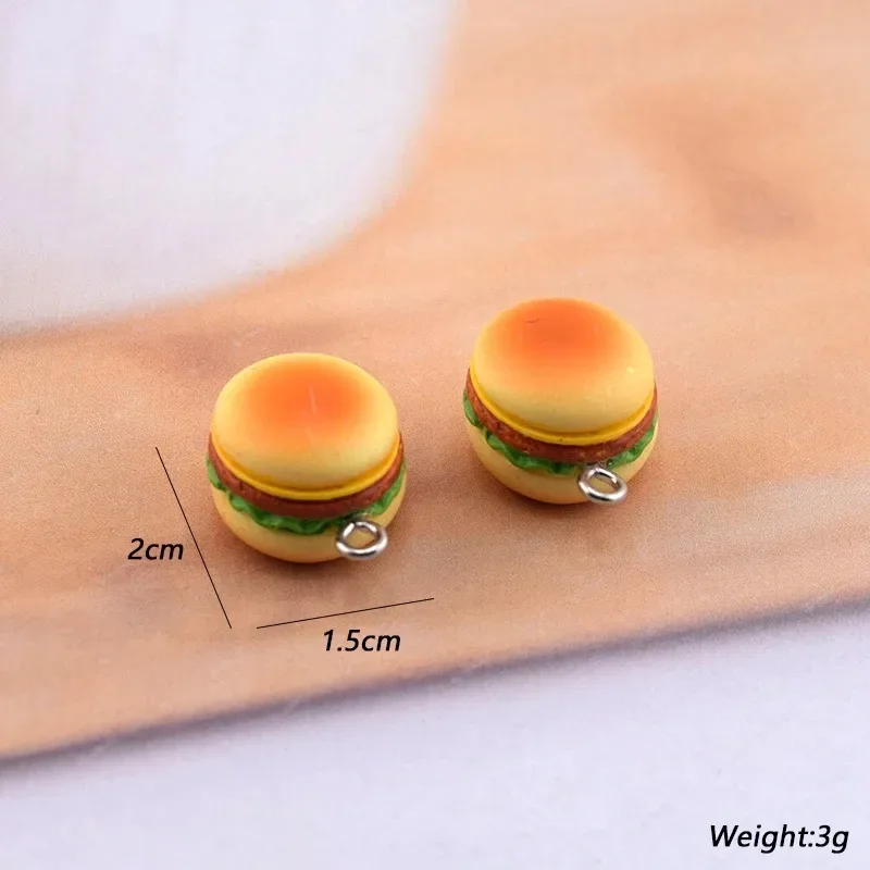 6Pcs Cute Simulation Small Hamburger Resin Charms Food Pendants DIY Jewelry Making for Earring Keychain Necklace Decor Crafts