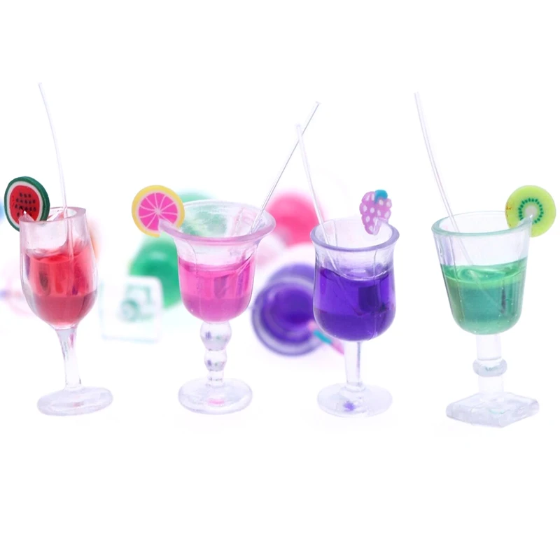 4Pcs 1:6 Dollhouse Miniature Fruit Cocktail Drinks Cup Model Kids Pretend Play Toy Doll House Accessories