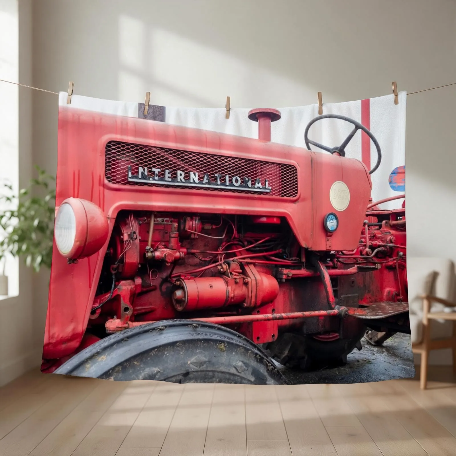 Vintage International B275 Tractor Throw Blanket couch cozy soft plush fuzzy picnic outdoor blanket
