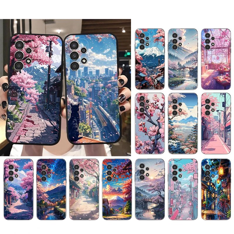 Japanese Landscape Cherry Flower Case For Samsung Galaxy A15 A35 A55 A52 A53 A54 A33 A34 A25 A05S A16 A14 A05 A13 M15 M55 M35