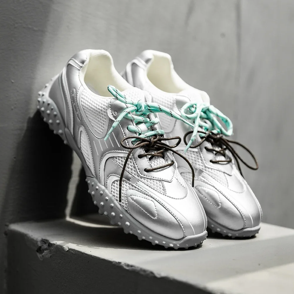 

Мужская обувь Дизайнерская брендовая серебряная удобная дышащая сетка с двойными шнурками Моральная тренировочная обувь Мужская повседневная спортивная обувь