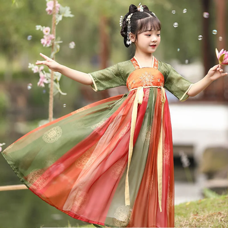 Children\'s dress Chinese style Tang ancient style Hanfu girl\'s casual dress